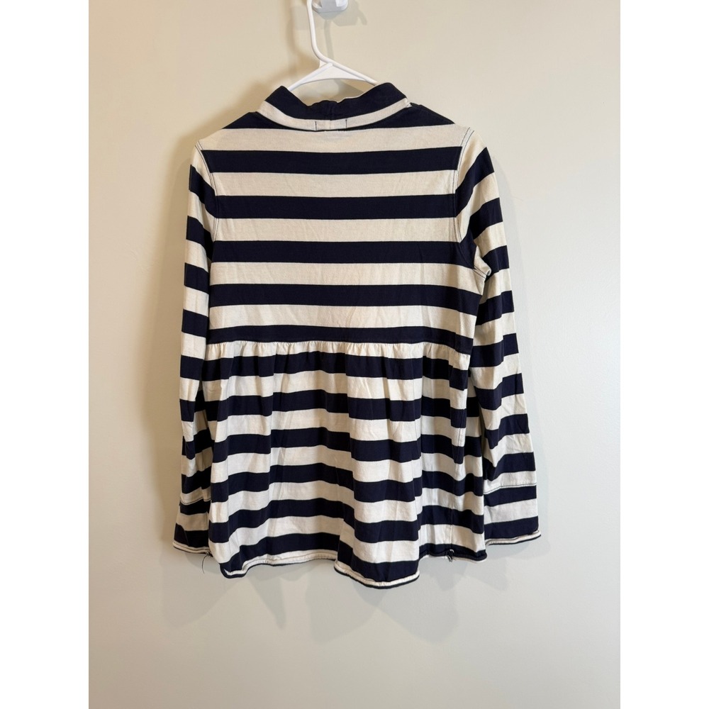 Striped Top Funnel Neck Long Sleeve Tunic Swing Shirt